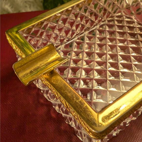 Vintage Hollywood Regency French Empire Diamond Cut Crystal Ashtray Trinket Dish - Picture 8 of 8